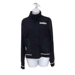 Shape X Peloton Protech Athletic Jacket Small Black Logo Hidden Hood Perforated.